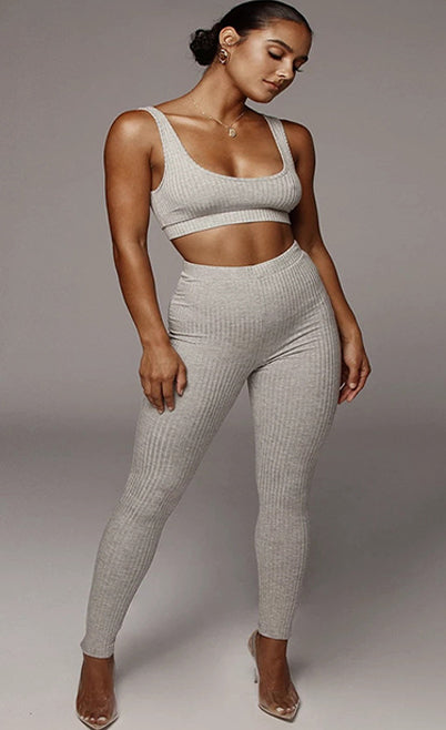 Crop Top With Leggings Two Piece Set